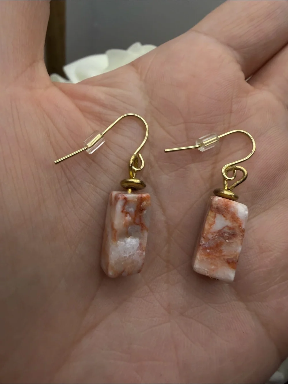 Gold-Plated Orange Marble Drop Earrings